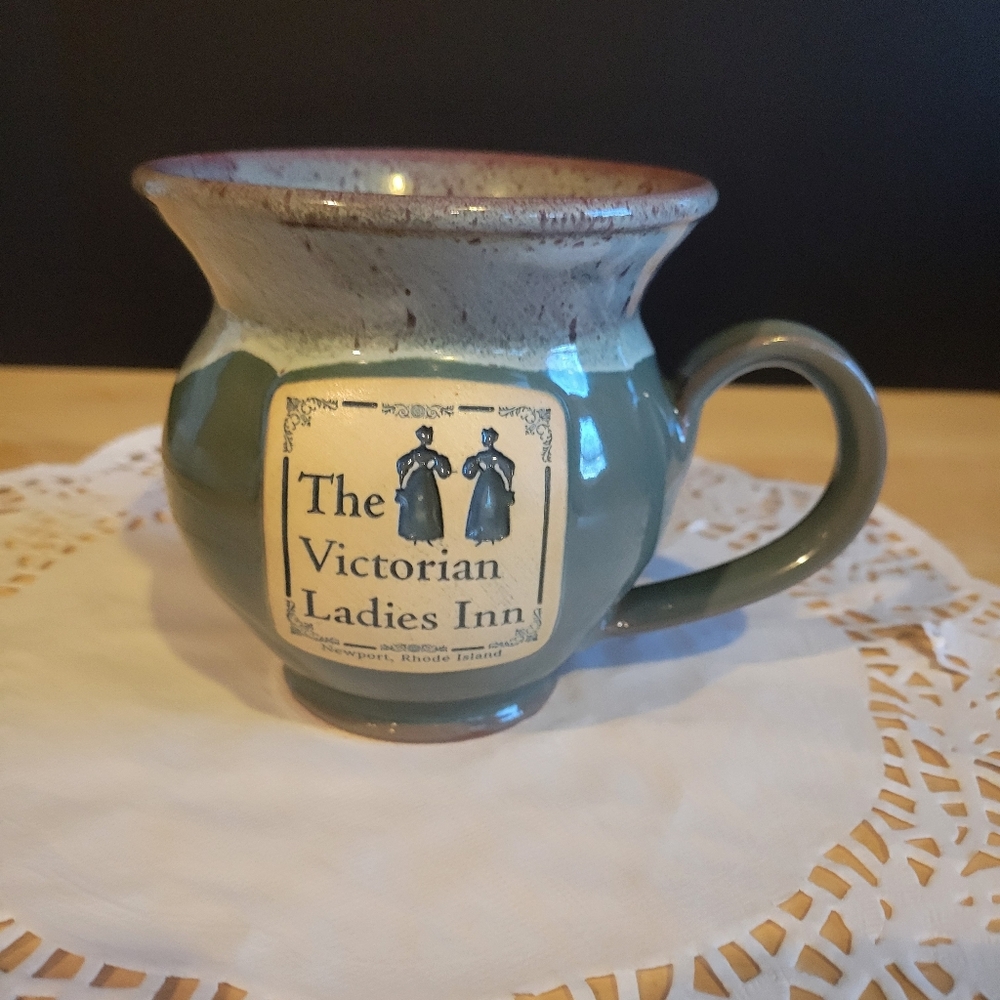 Deneen Pottery Mug The Victorian Ladies Inn Newport RI Handmade 2009 3D Green